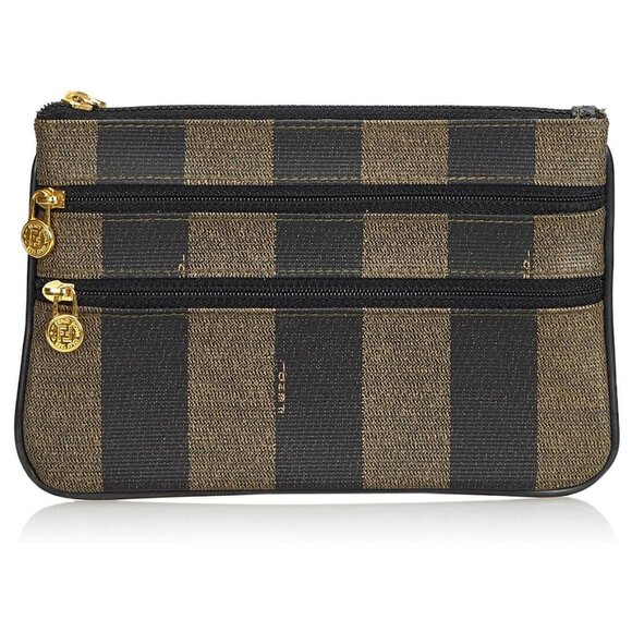 Fendi Vintage Pequin Multi-zipper Canvas Striped Zucca Pouch Clutch - Picture 1 of 5